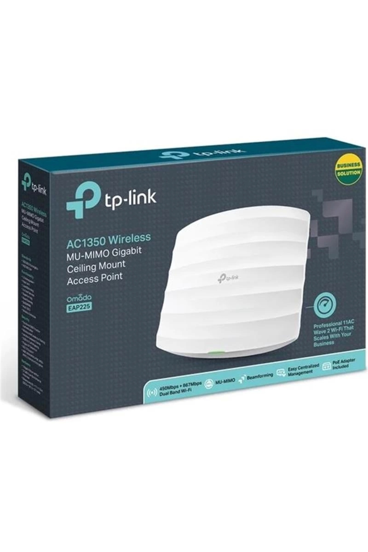 TP-LINK OMADA EAP225 AC1350Mbps 1PORT POE 5DBI DUALBAND INDOOR TAVAN TİPİ ACCESS POINT